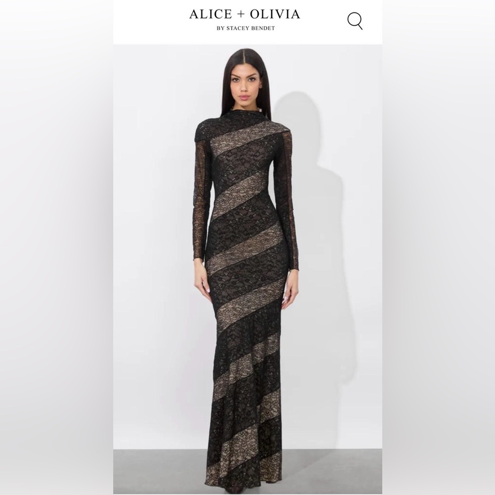 Alice + Olivia Black and Gold Striped Lace Dress
